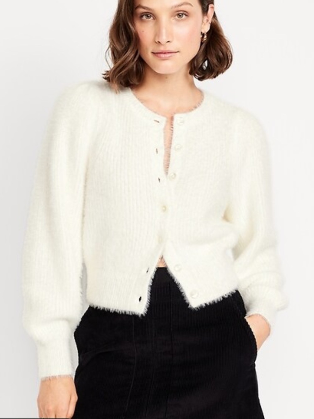 Old Navy Cropped Eyelash Cardigan Sweater Crème De La Crème Size L NWT